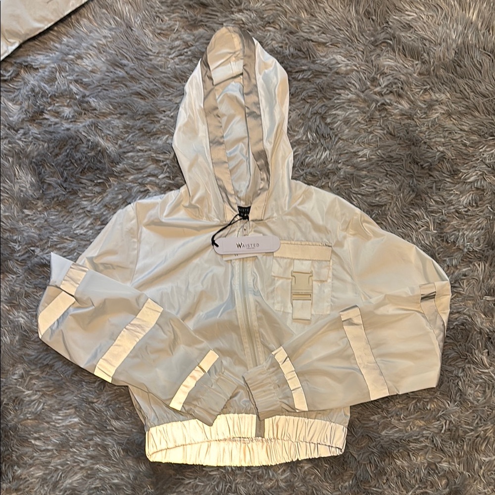 White/Silver Hooded Cropped acket